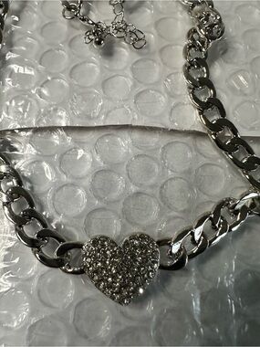 Silver Heart Crystal Necklace - Women's Silver Chain Pendant